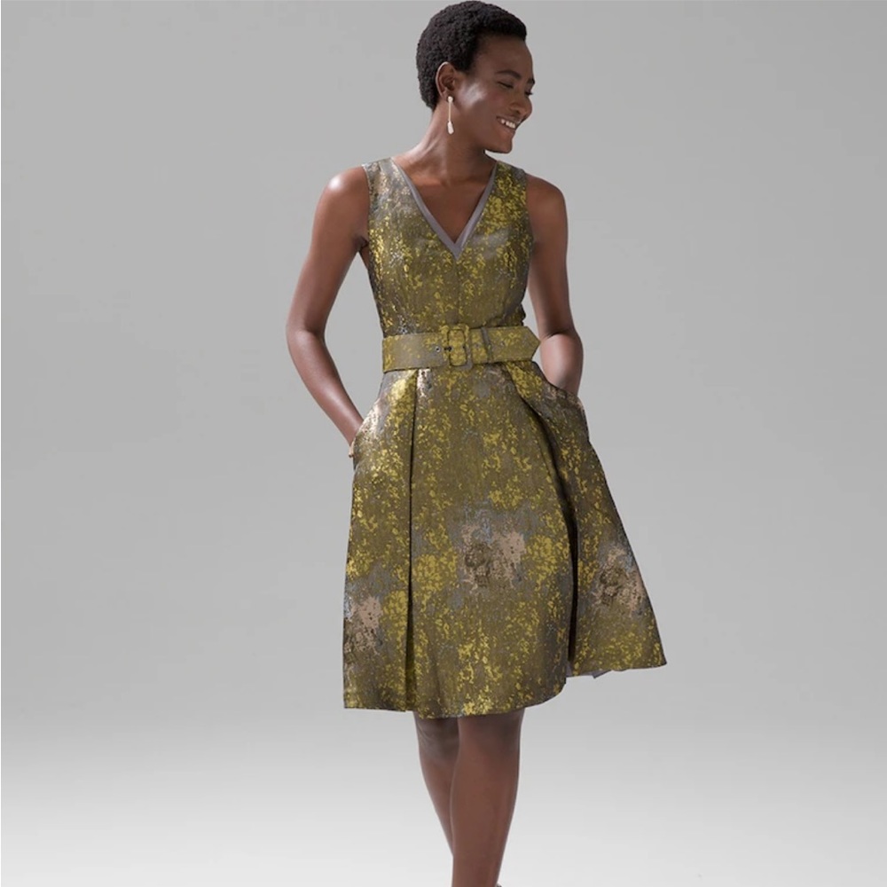 NWT White House Black Market Satin Jacquard Fit & Flare Dress